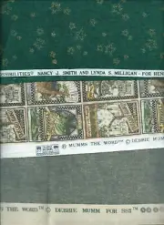 BIG scraps DEBBIE MUMM green cotton sew FABRIC cloth garden bunny & gold star FQ