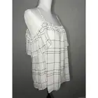 Pleione Shirt white and black plaid off the shoulder blouse ruffle top Sz S