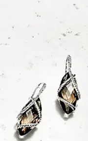 NEW David Yurman Marquise Pave Diamonds and Smoky Topaz Cable Wrap Drop Earrings