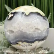 Volcanic Agate Quartz Sphere UV Reactive Crystal Ball 434g 70mm