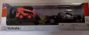 New NewRay Diecast Metal Kubota SSV65 Skidsteer with Black Chevrolet Truck