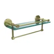 Allied Brass Bathroom Wall Shelf 16"x5" Clear Glass w/ Towel Bar Satin Brass