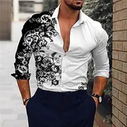 Men's Floral Shirt Long Sleeve Fashion Designer Casual Daily Holiday Going out Spring Summer Turndown 3D Print Button-Down Black Red Blue Brown Green