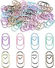 Caianwin Pack of 50 Paper Clips, Colourful Paper Clips, Heart Motif, Small Metal Clips for Decorative Postcards, Office, Classroom