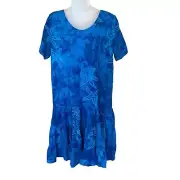 O.K. Mike Starfish Hawaiian Tropical Tiered Midi Dress Blue Tie Dye Medium New