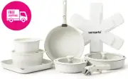 17-Piece Nonstick Pots Pans Set Detachable Handles Induction Oven Safe White