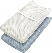 Babebay Changing Pad Cover - Ultra Soft Minky Dots Plush Changing Table Covers Breathable Changing Table Sheets Wipeable Changing Pad Covers Suit for Baby Boys and Girls(Blue Gray & Lily White)