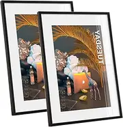 2 Pack A4 Aluminum Photo Frame with Ivory Color Mat,Display Pictures 6x8 with Mat or 8.3x11.7 Without Mat, Metal Picture Frame Collection (Black)