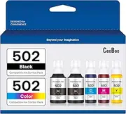 CEEBOO Refill Ink Bottle Replacement for Epson 502, 2 Black,Cyan,Magenta,Yellow, 5 Bottles
