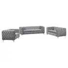3+2+1 Seater Sofa Classic Button Tufted Lounge in Grey Velvet Fabric with Metal