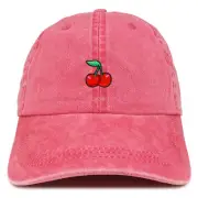 Cherry Embroidered Patch Unstructured Cotton Washed Baseball Cap - FREE SHIPPING