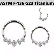 16G G23 Titanium 5 Round CZ Hinged Segment Clicker Nose Ring Septum Tragus Conch