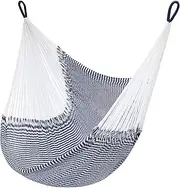 Yellow Leaf Hammocks Handwoven Hanging Chair by - Fits 1 Person, 330lb Max - Kick Back for Full-Body Recline - Weathersafe, Ultra Soft, Hang Anywhere - Color: Stripe Navy Blue - White