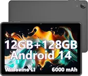 10 Inch Tablet, Android 14 with 12GB RAM+128GB ROM(Expand to 1TB), Octa Core 1280 * 800 IPS HD Display Android Tablet, Unisoc A523 CPU, 5G/2.4G WiFi, Dual 5MP+8MP Camera,(Gray)