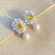 Beautiful Fancy Earring Simulated Citrine 5Ct Emerald Cut Sterling Silver 925