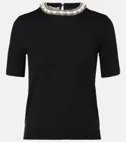 [Valentino] Valentino Embroidered virgin wool top AU 14 black