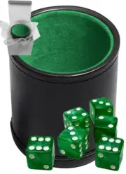 (6) 16mm Green Marbleized Dice + PU Leather Green Felt Lined Cup Sealed Box