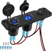 Thlevel Car USB Socket Panel 18W QC3.0 USB & 45W PD Cigarette Lighter Socket LED Digital Voltmeter Toggle Switch ON/OFF for 12V/24V Vehicles Boat Caravan