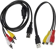 EMSea 1pcs150cm USB Male to 3RCA Male Cable 30cm USB Male to 3RCA Female Cable Red Yellow White Jack Splitter Audio Video AV Camcorder Composite Adapter Cord Lead Cable for USB-Enabled TVs and PCs