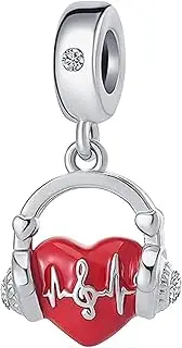 [ZakiaHo] Red Heart Love Music Note Headset Charms for Bracelets Birthday Gifts for Music Lover Compatible with Pandora Bracelets, Copper, No Gemstone
