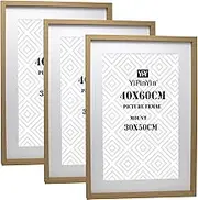 40x60cm(15.7x23.6inch) Wooden Boxed Picture Frames Set of 3 with Mounts for 30x50cm, 60x40cm poster frame with Acid Free mount for 30X50 print (Wood 3Pack)