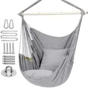 Unbranded Hammock Chair Quality Cotton Outdoor Hanging Rope Swing Light Gray