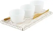 Mud Pie Beaded Triple Tidbit Board; Board 5 1/4" x 9 3/4" | dip 2" x 2 3/4" Dia