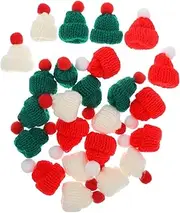 GARVALON 24pcs Mini Knitting Christmas Santa Hats DIY Craft Hat Ornaments Colored Doll Wine Bottle Toppers for Festive Decor and Holiday Parties