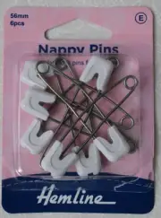 Hemline Nappy Pins, Safety Lock Pins 56mm, 6 pieces, Pins For Nappies