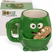 Coffee Cup, Coffee Mug, Tea Cup with Biscuit Compartment, Biscuit Mug, Cookie Cuddlers, Handle Mug with Biscuit Tray (Monster Green)