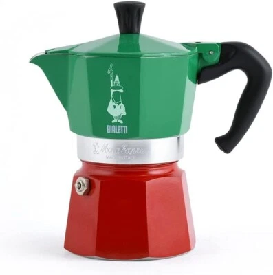 Stovetop Espresso Maker - Real Italian Coffee - Moka Pot 3 Cups - Red/Green