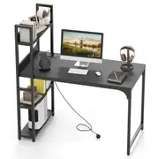 Costway 120 CM Computer Desk w/Power Strip Study Writing Desk PC Desk Workstation Black