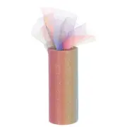 6 Inch Rainbow Glitter Tulle Ribbon Rolls Net Fabric 10 Yards Orange/Pink/Blue