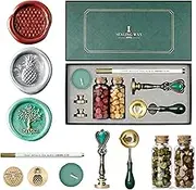 Eacam Wax Seal Stamp Kit Retro Wax Sealing Wax Beads Wax Melting Spoon Wax Seal Stamp Candle Copper Head Metallic Pen for Envelopes Letter Cards Wedding Invitations Gift Decoration Arts Crafts