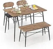 Giantex 4 Piece Dining Table Set w/Bench & 2 Chairs, Rectangular Kitchen Table Set for 4 w/Faux Leather Upholstered Chairs & Metal Legs, Space-saving Dinette Set for Dining Room, Apartment, Kitchen