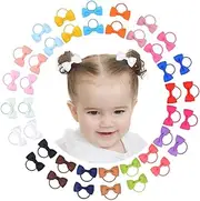 [jollybows] 40PCS 2 Inches Baby Girls Hair Bows Ties Mini Boutique Elastic Hair Rubber Ribbon Hair Band Accessories for Kids Toddlers Infants (40 PCS), Multi-colored