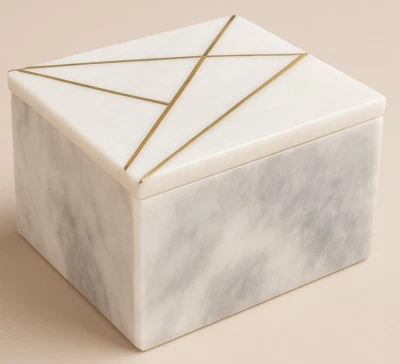 Natural Vintage Grey Marble Rectangular Storage Box with Cover, 4" x 6"