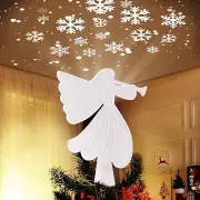 Christmas Angel Tree Topper with Built-In LED Snowflake Projector Lights, White