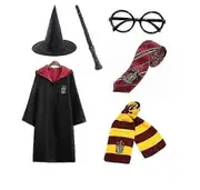 Harry Potter 6pc Set Magic Wizard Cosplay Fancy Dress Cape Cloak Costume-F Red 155cm (11-12 years)