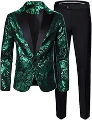 [Zadaos] Men's Hot Stamping Suit 2 Piece Male Wedding Prom Party Stage Flower Blazer and Pants