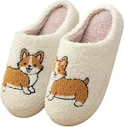 [GEBUFAW] Dog Slippers for Women and Men with Cute Embroidered Dachshund French Bulldog Corgi or Poodle Design Cozy Plush Indoor House Shoes with Memory Foam and Non Slip Sole Unisex Fit