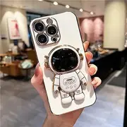 Folding Cartoon Astronaut Stand Phone Case for iPhone 11 12 13 14 Pro Mini XR XS Max Soft Plating Frame Cover on SE2 6 7 8 Plus,White Astronaut Case,for 13 Pro Max