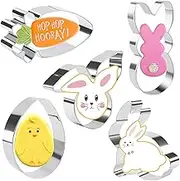 Crethinkaty Easter Cookie Cutter Set - 5 Pieces Stainless Steel Cutters for Baking - Egg, Carrot, Rabbit, Bunny Face,and Bunny