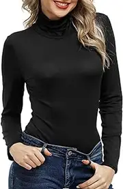 [Generic] Long Sleeve Over Tops Long Sleeve Pullover High Neck Sexy Tight Fitting Priming T Shirt Teal Shirts Women