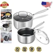 2-Piece Hybrid Tri-Ply Stainless Steel Non-Stick Saucepan Set - 1.5QT & 2.5QT