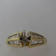 Channel Set Baguette Diamond Semi Mount For Engagement Ring In 14KT Yellow