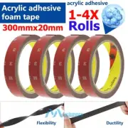1/2/4X Auto Tape Acrylic Foam Double Sided Back Mounting Adhesive 3m*20mm 10ft