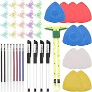 Rustark 73 Pcs Sewing Marking and Measuring Tools kit with 5 in 1 Sliding Gauge, Multipurpose Sewing Clips, Triangle Chalks, Heat Erase Pens and Refills for Quilting, Sewing and Dressmaking