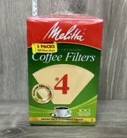 Melitta #4 Natural Brown Cone Coffee Filters, 300 ct (3 Packs of 100). (SM)
