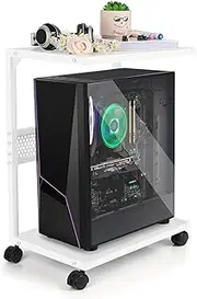 PC Stand Computer Tower Stand 2-Tier Metal CPU Stand with Locking Caster Wheels Suitable for Most PC (S,White)